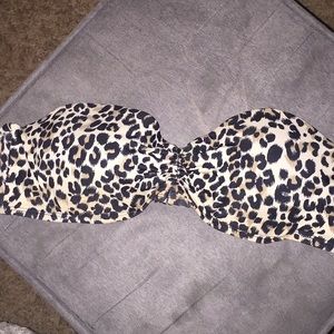 Cheetah strapless swim top